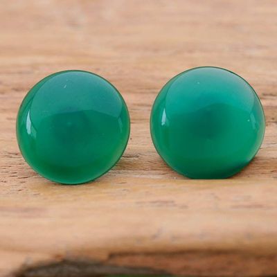 Alternate image for Green Onyx Cabochon Button Earrings Handmade in Thailand Prosperous Sphere