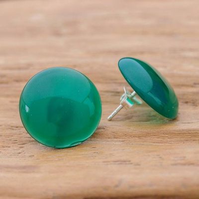 Alternate image for Green Onyx Cabochon Button Earrings Handmade in Thailand Prosperous Sphere