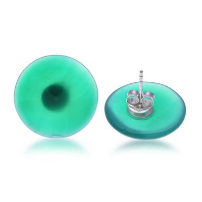 Alternate image for Green Onyx Cabochon Button Earrings Handmade in Thailand Prosperous Sphere