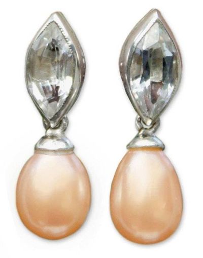 Alternate image for Pearl and Blue Topaz Dangle Earrings Marquise