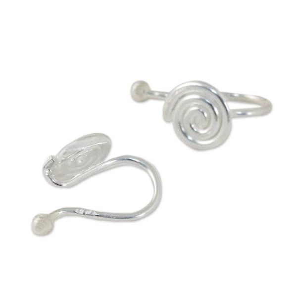 Alternate image for Sterling Silver Spiral-Shaped Ear Cuffs from Thailand Shining Swirls