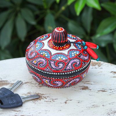 Alternate image for Traditional Thai Mango Wood Decorative Box in Red and Purple Floral Marvel in Purple