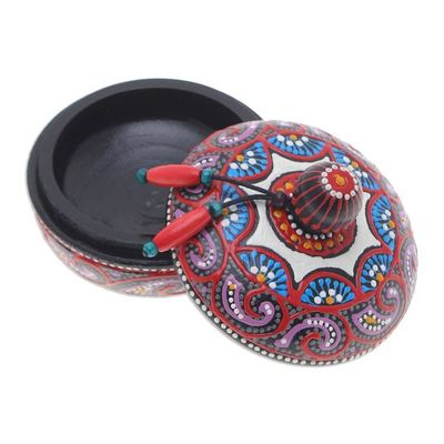 Alternate image for Traditional Thai Mango Wood Decorative Box in Red and Purple Floral Marvel in Purple