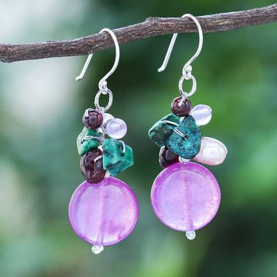 Alternate image for Quartz and Cultured Pearl Dangle Earrings Grape Lover