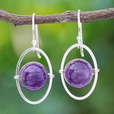 Alternate image for Amethyst and Sterling Silver Dangle Earrings Purple Orbit