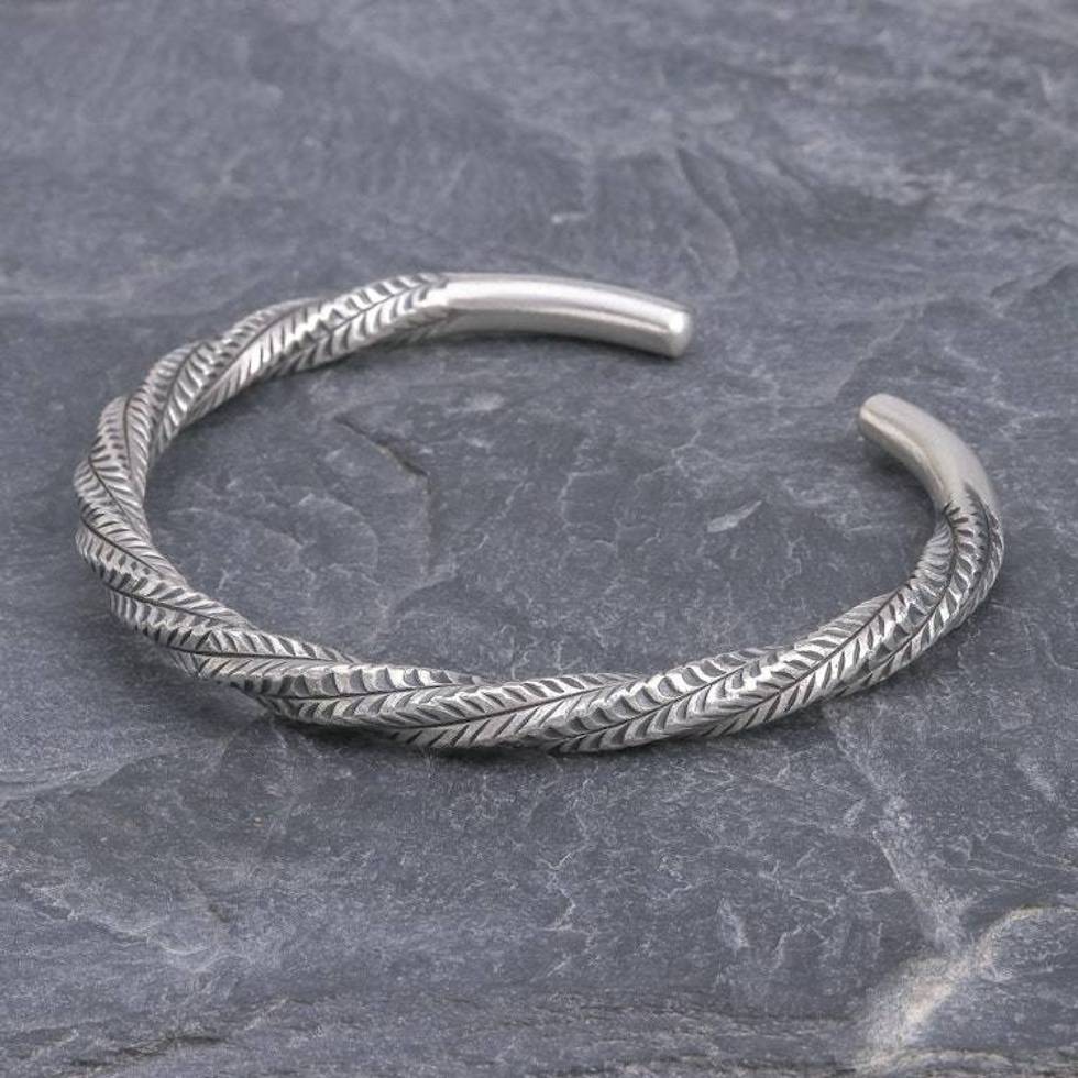 Geometric Sterling Silver Cuff Bracelet from Thailand 'Mountain Winds'