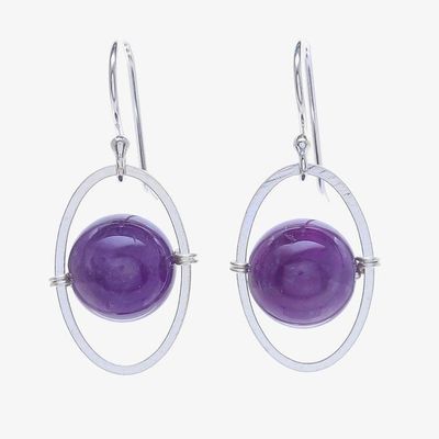 Alternate image for Amethyst and Sterling Silver Dangle Earrings Purple Orbit