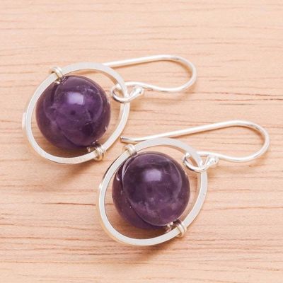 Alternate image for Amethyst and Sterling Silver Dangle Earrings Purple Orbit