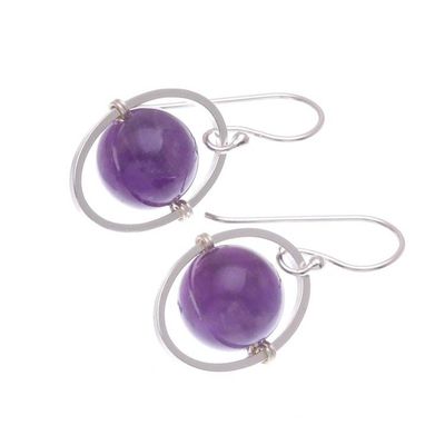 Alternate image for Amethyst and Sterling Silver Dangle Earrings Purple Orbit