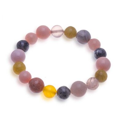 Alternate image for Quartz Labradorite Moonstone Agate Beaded Stretch Bracelet Pinkish Harmony