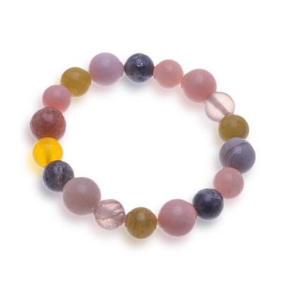 Alternate image for Quartz Labradorite Moonstone Agate Beaded Stretch Bracelet Pinkish Harmony