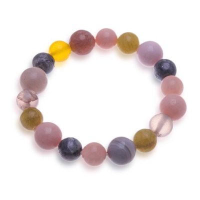 Alternate image for Quartz Labradorite Moonstone Agate Beaded Stretch Bracelet Pinkish Harmony