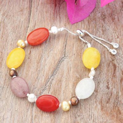Alternate image for Colorful Quartz Cultured Pearl and Glass Beaded Bracelet Spring Tangerine