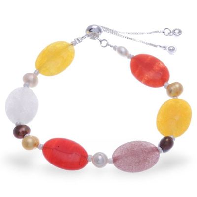 Alternate image for Colorful Quartz Cultured Pearl and Glass Beaded Bracelet Spring Tangerine