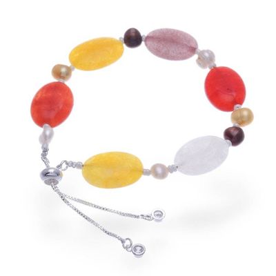 Alternate image for Colorful Quartz Cultured Pearl and Glass Beaded Bracelet Spring Tangerine