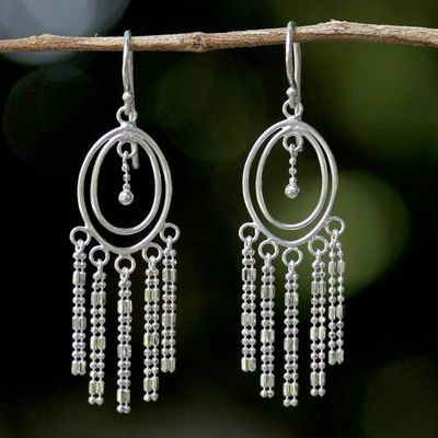 Alternate image for Sterling Silver Oval Chandelier Earrings from Thailand Romantic Fringe