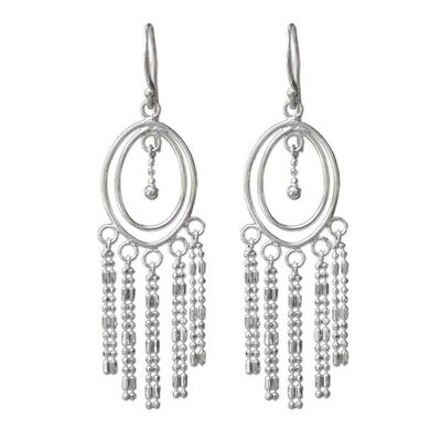 Alternate image for Sterling Silver Oval Chandelier Earrings from Thailand Romantic Fringe