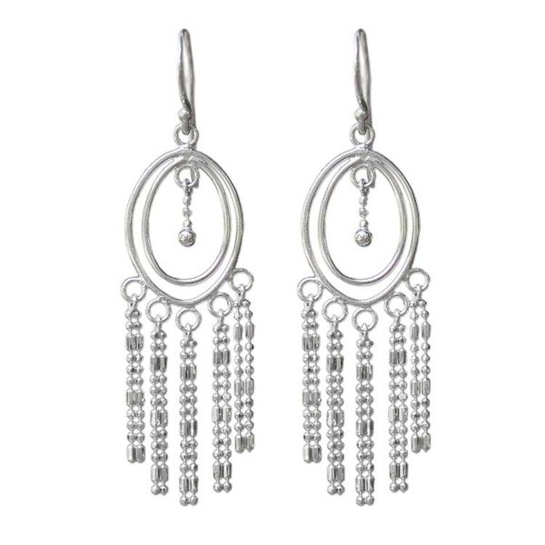 Alternate image for Sterling Silver Oval Chandelier Earrings from Thailand Romantic Fringe