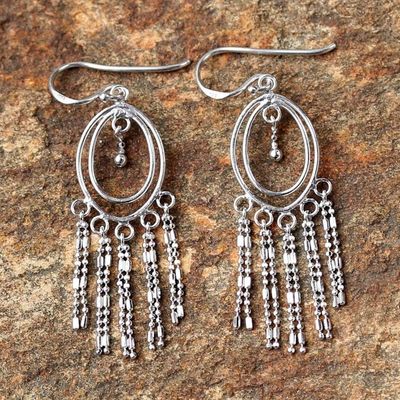 Alternate image for Sterling Silver Oval Chandelier Earrings from Thailand Romantic Fringe
