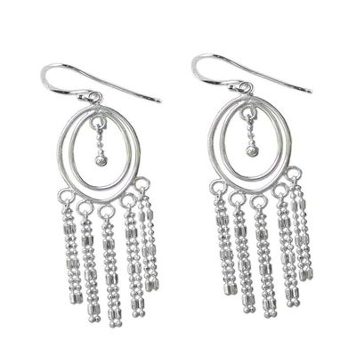 Alternate image for Sterling Silver Oval Chandelier Earrings from Thailand Romantic Fringe