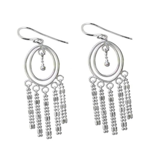 Alternate image for Sterling Silver Oval Chandelier Earrings from Thailand Romantic Fringe
