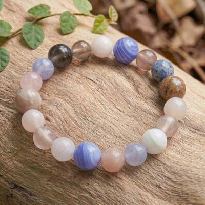 Alternate image for Handcrafted Quartz Moonstone Agate Beaded Stretch Bracelet Celestial Harmony