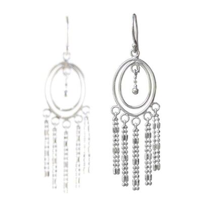 Alternate image for Sterling Silver Oval Chandelier Earrings from Thailand Romantic Fringe