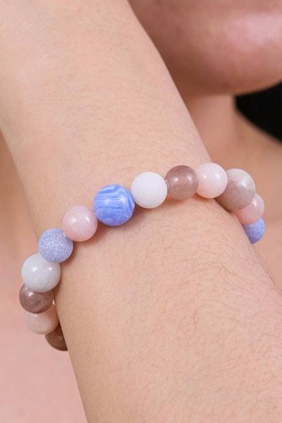 Alternate image for Handcrafted Quartz Moonstone Agate Beaded Stretch Bracelet Celestial Harmony