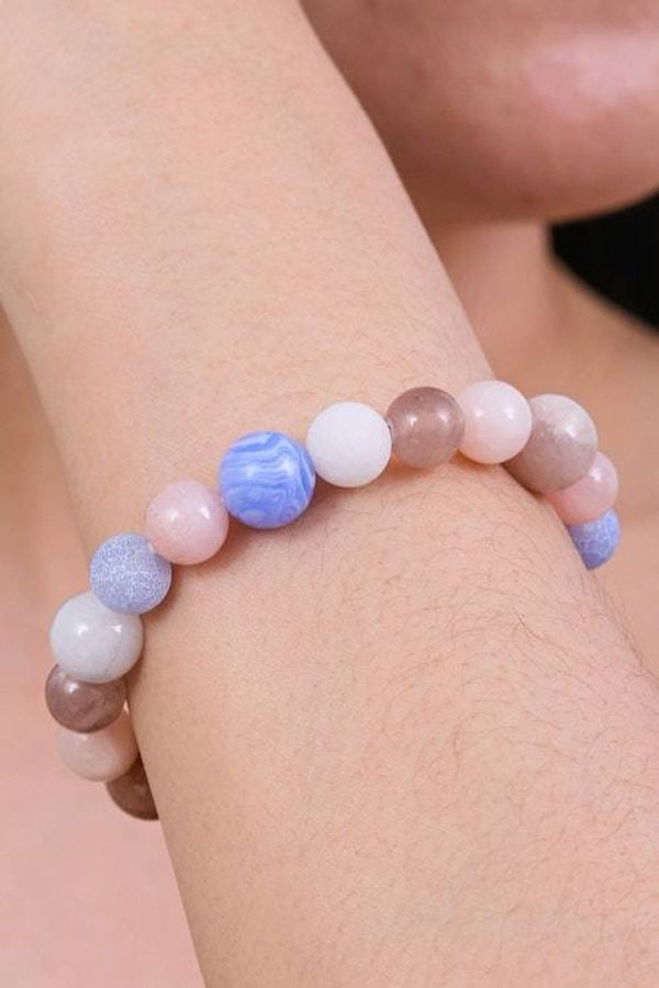 Alternate image for Handcrafted Quartz Moonstone Agate Beaded Stretch Bracelet Celestial Harmony