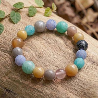 Alternate image for Colorful Stretch Bracelet with Quartz Moonstone Agate Beads Hypnotic Harmony