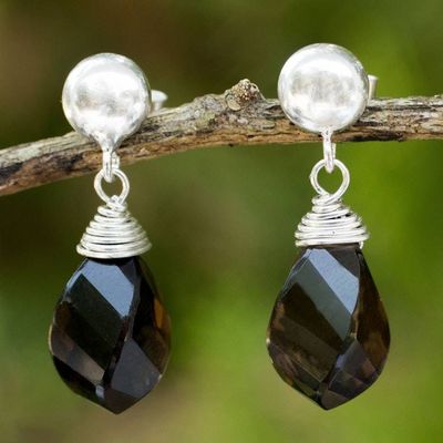 Alternate image for Spiral Twist Faceted Smoky Quartz Dangle Earrings From Chiang Mai with Love