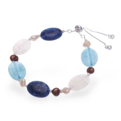 Alternate image for Blue White Quartz Cultured Pearl and Glass Beaded Bracelet Wintertime Sky