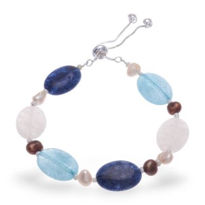 Alternate image for Blue White Quartz Cultured Pearl and Glass Beaded Bracelet Wintertime Sky