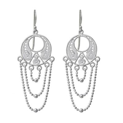 Alternate image for Thai Sterling Silver Circular Filigree Chandelier Earrings Blessed Links