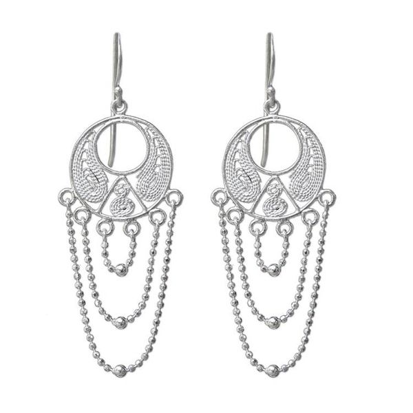 Alternate image for Thai Sterling Silver Circular Filigree Chandelier Earrings Blessed Links