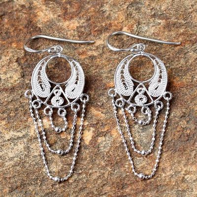 Alternate image for Thai Sterling Silver Circular Filigree Chandelier Earrings Blessed Links