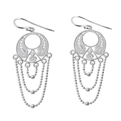 Alternate image for Thai Sterling Silver Circular Filigree Chandelier Earrings Blessed Links