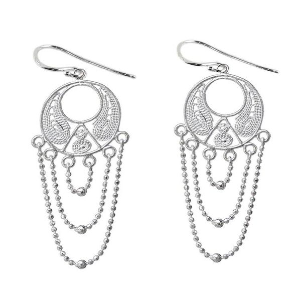 Alternate image for Thai Sterling Silver Circular Filigree Chandelier Earrings Blessed Links