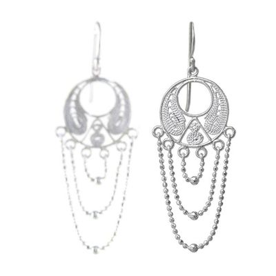 Alternate image for Thai Sterling Silver Circular Filigree Chandelier Earrings Blessed Links
