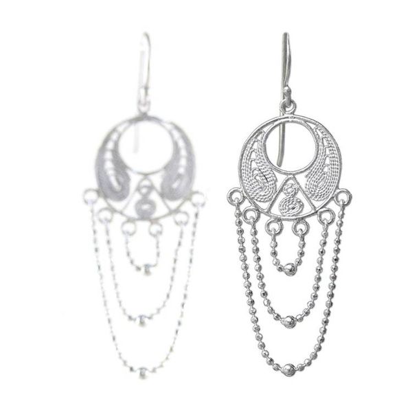 Alternate image for Thai Sterling Silver Circular Filigree Chandelier Earrings Blessed Links