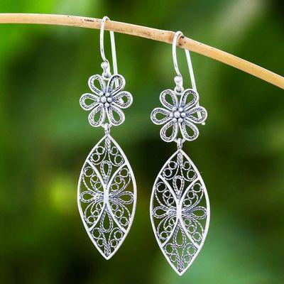 Alternate image for Floral Sterling Silver Filigree Dangle Earrings Daisy Elegance