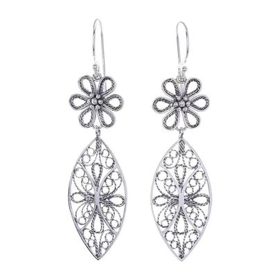Alternate image for Floral Sterling Silver Filigree Dangle Earrings Daisy Elegance