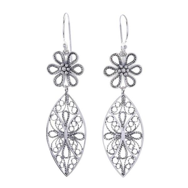 Alternate image for Floral Sterling Silver Filigree Dangle Earrings Daisy Elegance