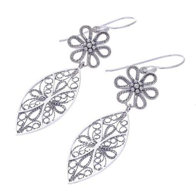 Alternate image for Floral Sterling Silver Filigree Dangle Earrings Daisy Elegance