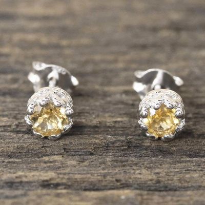 Alternate image for Rhodium Plated Citrine Stud Earrings from Thailand Brilliant Splendor