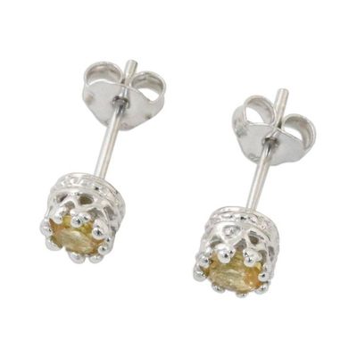 Alternate image for Rhodium Plated Citrine Stud Earrings from Thailand Brilliant Splendor