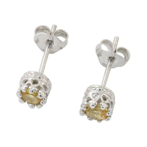 Alternate image for Rhodium Plated Citrine Stud Earrings from Thailand Brilliant Splendor