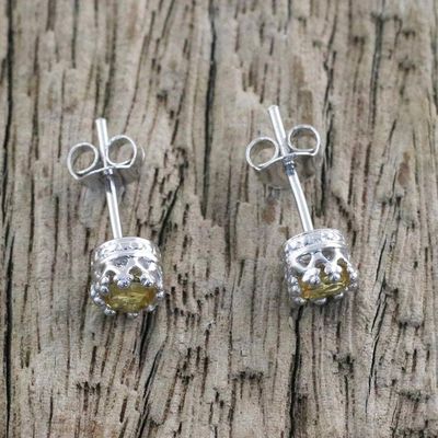 Alternate image for Rhodium Plated Citrine Stud Earrings from Thailand Brilliant Splendor