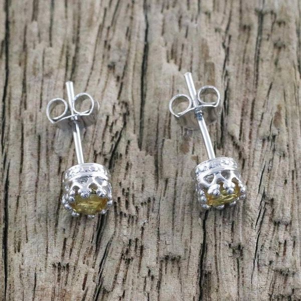 Alternate image for Rhodium Plated Citrine Stud Earrings from Thailand Brilliant Splendor