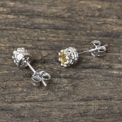 Alternate image for Rhodium Plated Citrine Stud Earrings from Thailand Brilliant Splendor